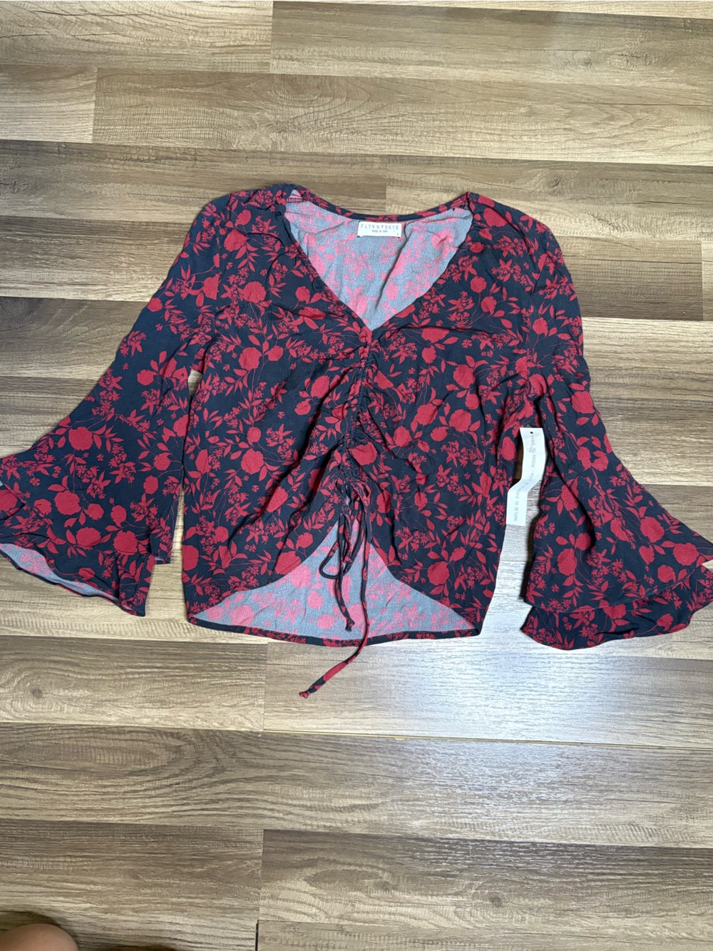 Flynn Skye Navy Top with Red Floral Print